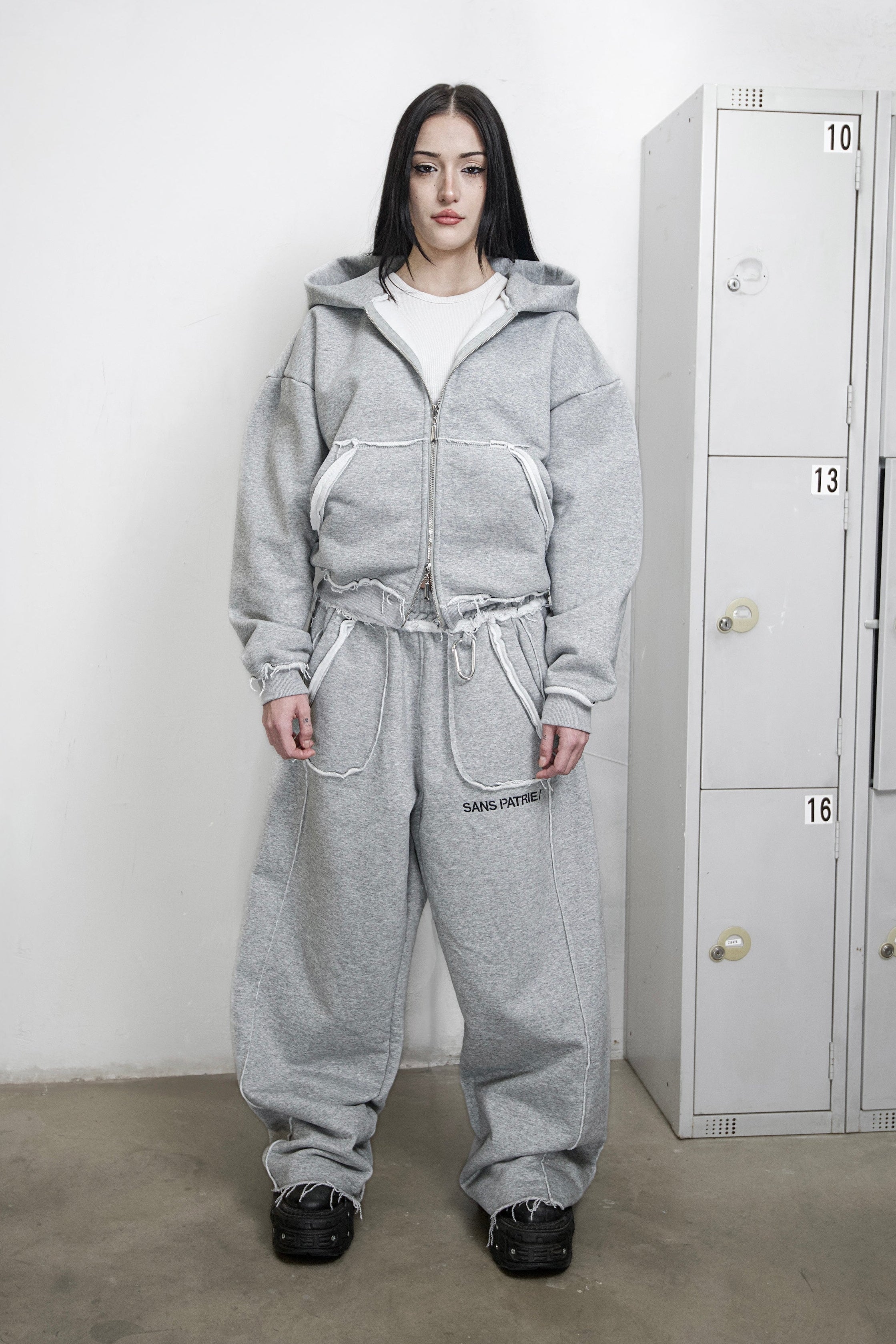 SP/ GREY ZIP UP HOODIE – SANS PATRIE/ STUDIO